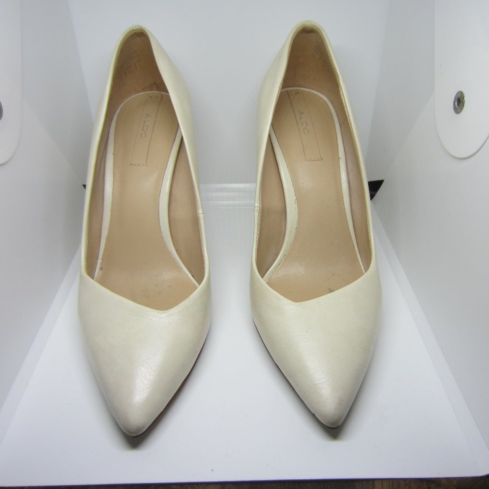 White Angled Aldo Pumps